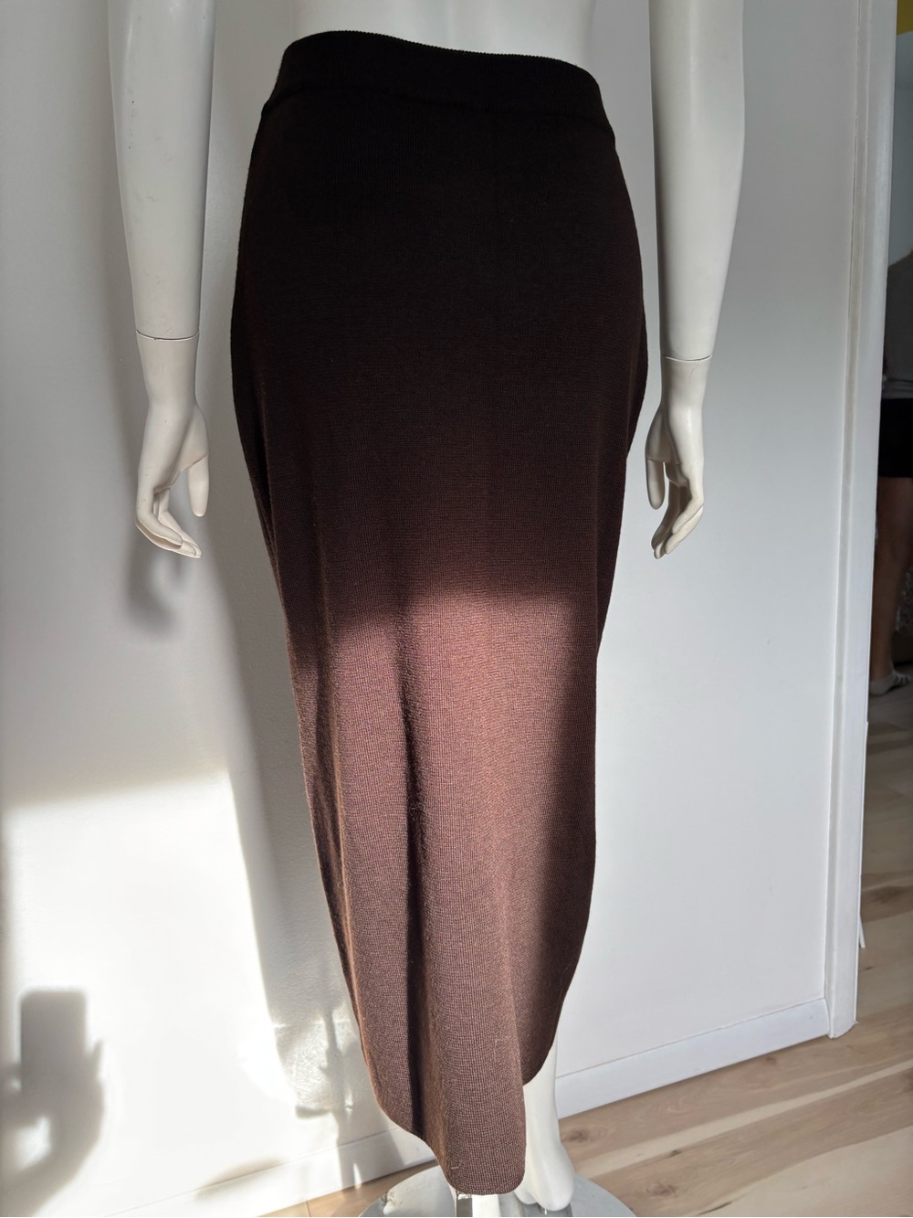 Valerie Stevens 100% Merino Brown Maxi Knit Skirt